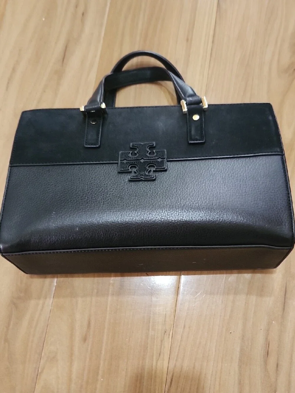 Tory Burch Black Leather Top-Handle Satchel with Gold Hardware